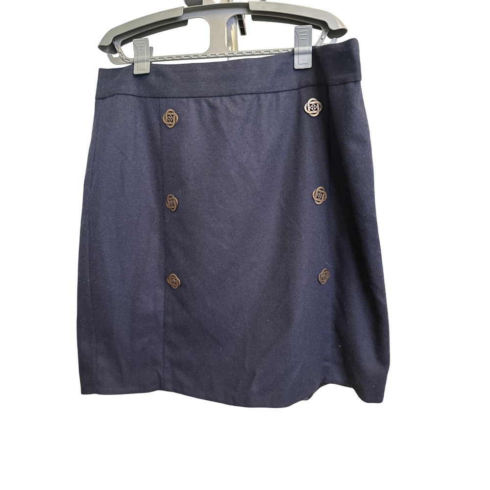 Nautica Navy Blue Wool Blend Double Breasted Pencil Skirt Gold Anchor Size 16
